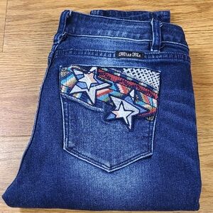 MISS ME 28x25 ANKLE SKINNY STARS WOMENS GIRLS PRE-OWNED STRECH  DARK WASH JEANS